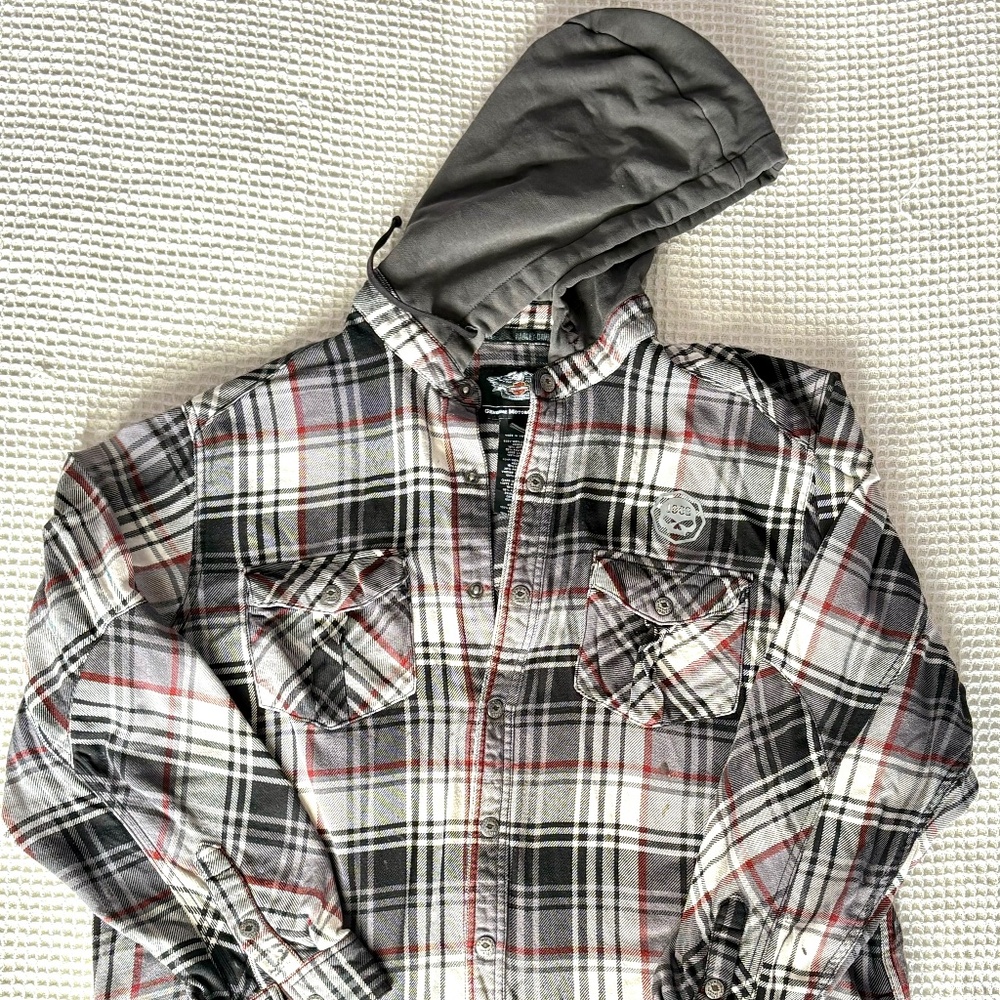 Harley-Davidson® Men's Hooded Plaid Flannel Shirt Jacket 2XL